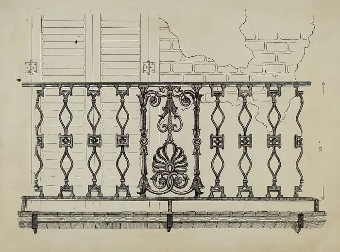 Framed Print : Cast Iron Balcony Rail, c. 1936. Creator: Ray Price