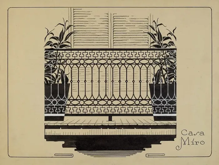 Framed Print : Cast Iron Balcony Rail, c. 1936. Creator: Thomas Byrne Framed Print : Cast Iron Balcony Rail, c. 1936. Creator: Thomas Byrne