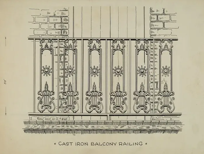 Framed Print : Cast Iron Balcony Railing, c. 1936. Creator: Ray Price Framed Print : Cast Iron Balcony Railing, c. 1936. Creator: Ray Price