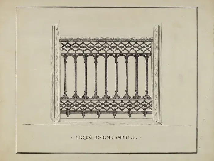 Framed Print : Cast Iron Balcony Railing, c. 1936. Creator: Ray Price Framed Print : Cast Iron Balcony Railing, c. 1936. Creator: Ray Price