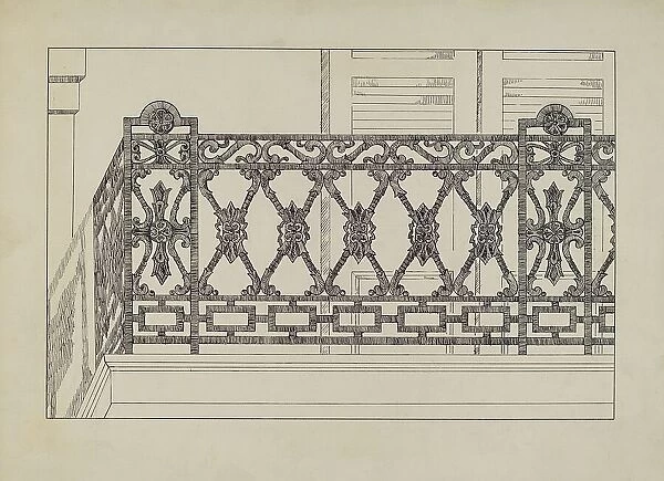 Cast Iron Balcony Railing, c. 1936. Creator: Arelia Arbo