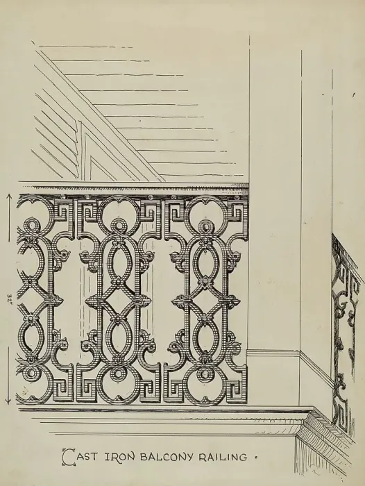 Framed Print : Cast Iron Balcony Railing, c. 1936. Creator: Thomas Byrne Framed Print : Cast Iron Balcony Railing, c. 1936. Creator: Thomas Byrne