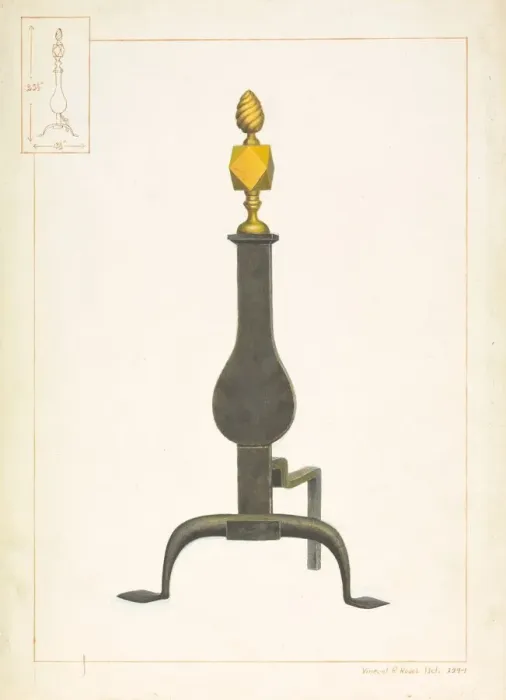 Framed Print : Cast Iron and Brass Andiron, c. 1938. Creator: Vincent P. Rosel Framed Print : Cast Iron and Brass Andiron, c. 1938. Creator: Vincent P. Rosel