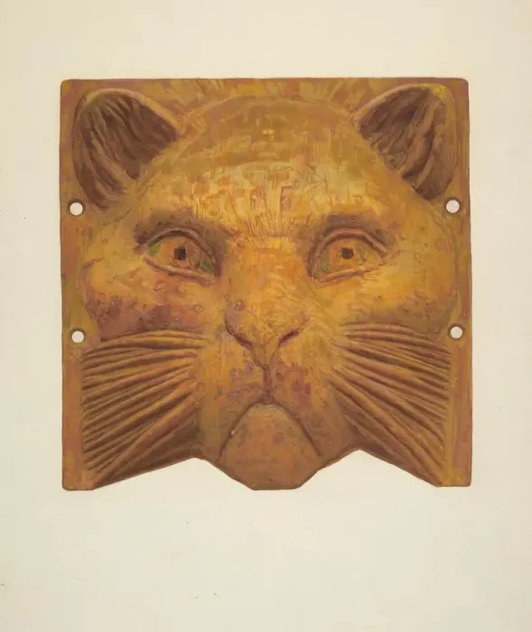 Framed Print : Cast Iron Cats Head, 1935 / 1942. Creator: Jane Iverson Framed Print : Cast Iron Cats Head, 1935 / 1942. Creator: Jane Iverson