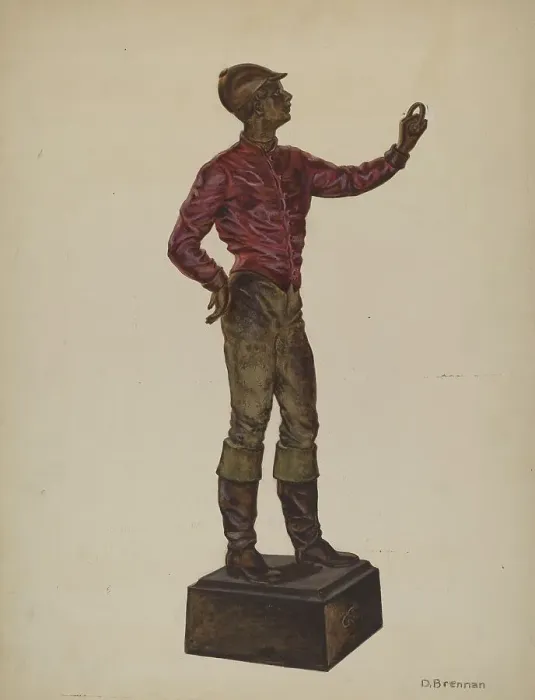 Framed Print : Cast Iron Dobbie: Jockey, c. 1937. Creator: Dorothy Brennan Framed Print : Cast Iron Dobbie: Jockey, c. 1937. Creator: Dorothy Brennan