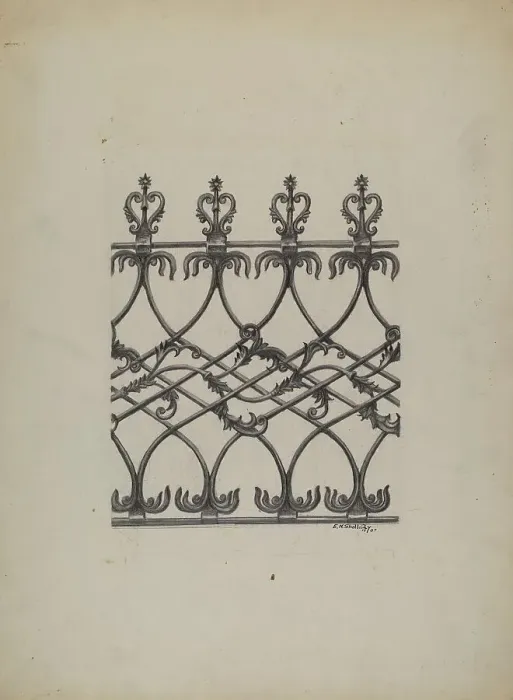 Framed Print : Cast Iron Fence, 1937. Creator: Eugene Shellady Framed Print : Cast Iron Fence, 1937. Creator: Eugene Shellady