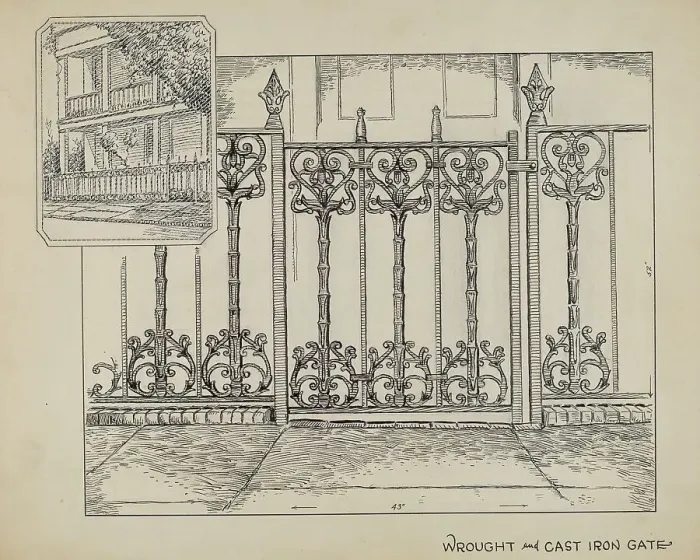 Framed Print : Cast Iron Fence, c. 1936. Creator: Al Curry Framed Print : Cast Iron Fence, c. 1936. Creator: Al Curry