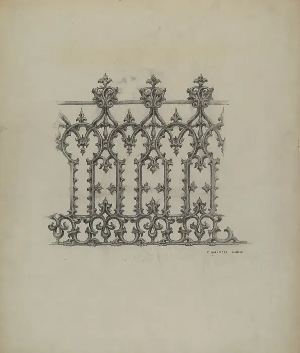Framed Print : Cast Iron Fence, c. 1937. Creator: Charlotte Angus Framed Print : Cast Iron Fence, c. 1937. Creator: Charlotte Angus