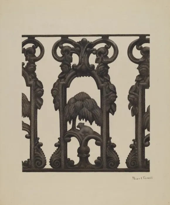 Framed Print : Cast Iron Fence, c. 1939. Creator: Pearl Torell Framed Print : Cast Iron Fence, c. 1939. Creator: Pearl Torell