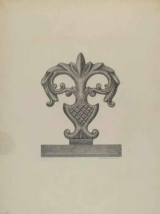 Framed Print : Cast Iron Fence Finial, 1937. Creator: Austin L. Davison Framed Print : Cast Iron Fence Finial, 1937. Creator: Austin L. Davison
