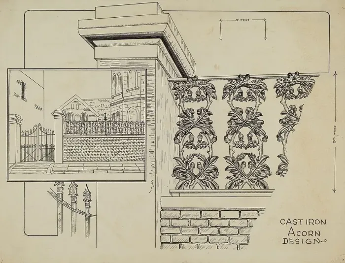 Framed Print : Cast Iron Fence Railing, c. 1936. Creator: Ray Price Framed Print : Cast Iron Fence Railing, c. 1936. Creator: Ray Price