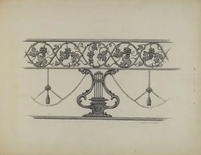 Framed Print : Cast Iron Fencing, c. 1937. Creator: Charlotte Angus Framed Print : Cast Iron Fencing, c. 1937. Creator: Charlotte Angus