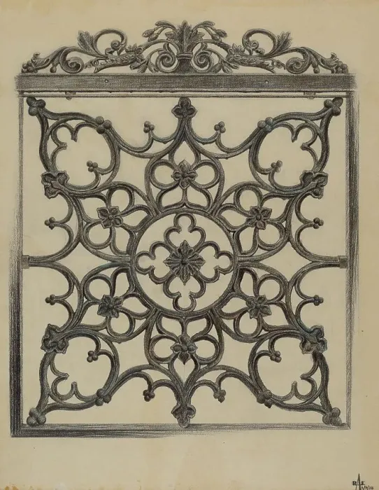 Framed Print : Cast Iron Gate, 1938. Creator: Ralph Atkinson Framed Print : Cast Iron Gate, 1938. Creator: Ralph Atkinson