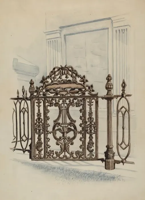 Framed Print : Cast Iron Gate, c. 1936. Creator: Al Curry Framed Print : Cast Iron Gate, c. 1936. Creator: Al Curry