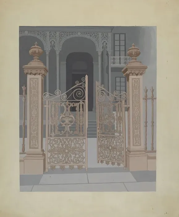 Framed Print : Cast Iron Gate, c. 1936. Creator: Joseph L. Boyd Framed Print : Cast Iron Gate, c. 1936. Creator: Joseph L. Boyd