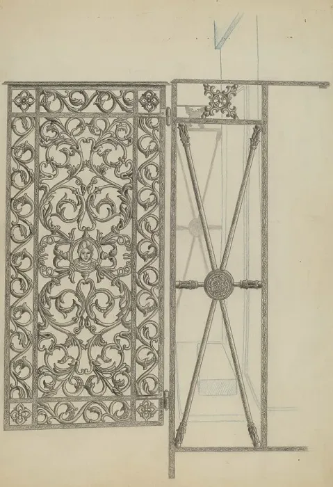 Framed Print : Cast Iron Gate, c. 1936. Creator: Joseph L. Boyd