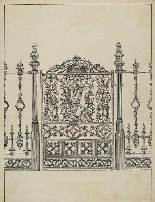 Framed Print : Cast Iron Gate, c. 1936. Creator: Lucien Verbeke Framed Print : Cast Iron Gate, c. 1936. Creator: Lucien Verbeke