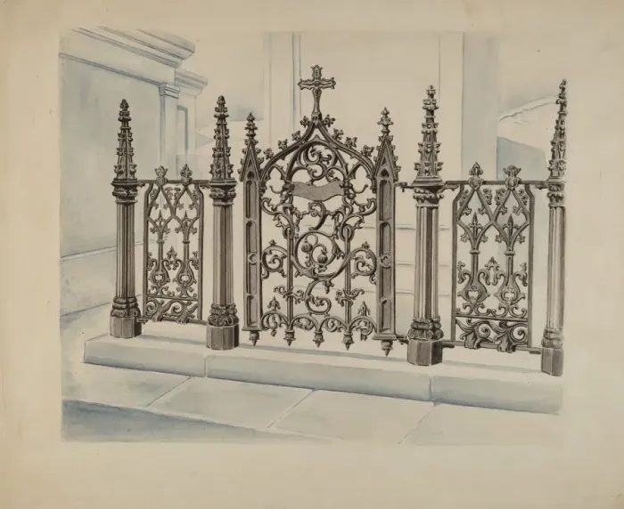 Framed Print : Cast Iron Gate and Fence, c. 1936. Creator: Al Curry Framed Print : Cast Iron Gate and Fence, c. 1936. Creator: Al Curry