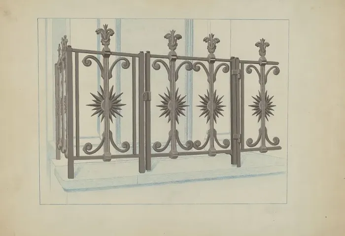 Framed Print : Cast Iron Gate and Fence, c. 1936. Creator: Joseph L. Boyd Framed Print : Cast Iron Gate and Fence, c. 1936. Creator: Joseph L. Boyd