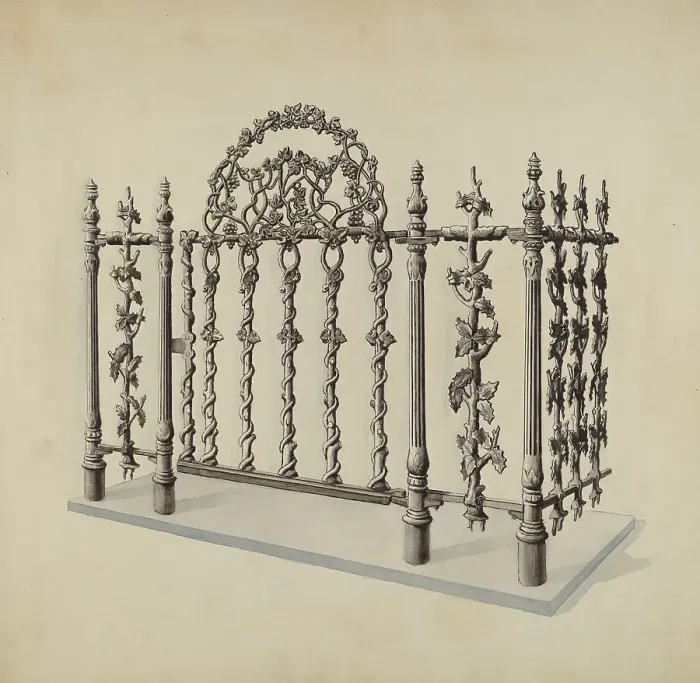 Framed Print : Cast Iron Gate and Fence, c. 1936. Creator: Lucien Verbeke Framed Print : Cast Iron Gate and Fence, c. 1936. Creator: Lucien Verbeke