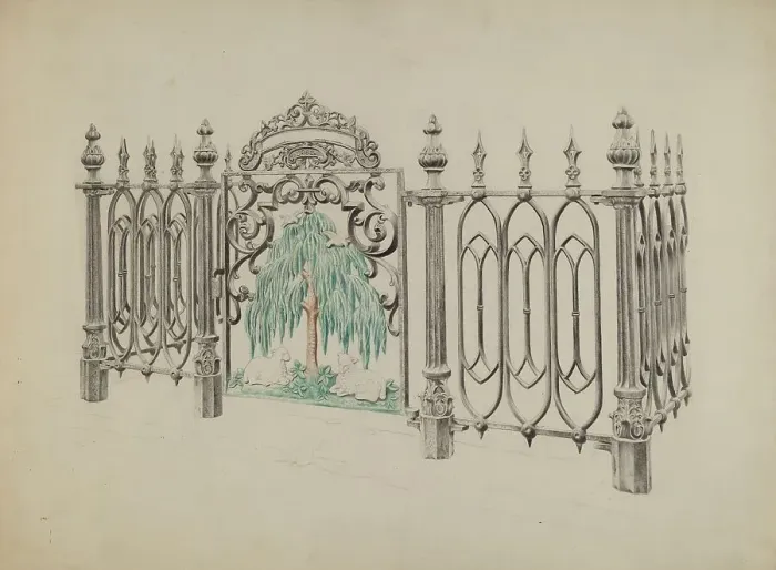Framed Print : Cast Iron Gate and Fence, c. 1936. Creator: Ray Price Framed Print : Cast Iron Gate and Fence, c. 1936. Creator: Ray Price