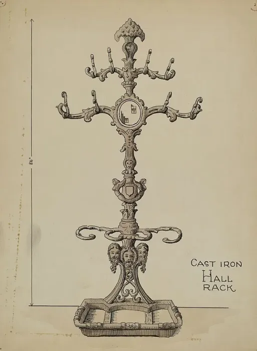 Framed Print : Cast Iron Hat Rack, c. 1936. Creator: Lucien Verbeke Framed Print : Cast Iron Hat Rack, c. 1936. Creator: Lucien Verbeke