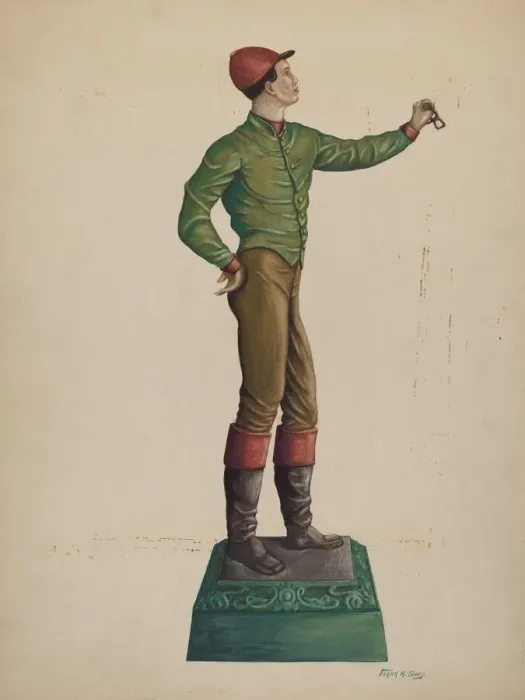 Framed Print : Cast Iron Jockey Hitching Post, c. 1938. Creator: Frank Gray Framed Print : Cast Iron Jockey Hitching Post, c. 1938. Creator: Frank Gray