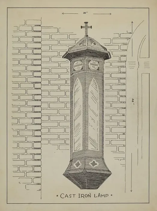 Framed Print : Cast Iron Lamp, c. 1936. Creator: Ray Price