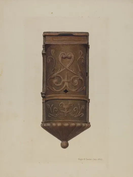 Framed Print : Cast Iron Mail Box, c. 1942. Creator: Roger Deats Framed Print : Cast Iron Mail Box, c. 1942. Creator: Roger Deats