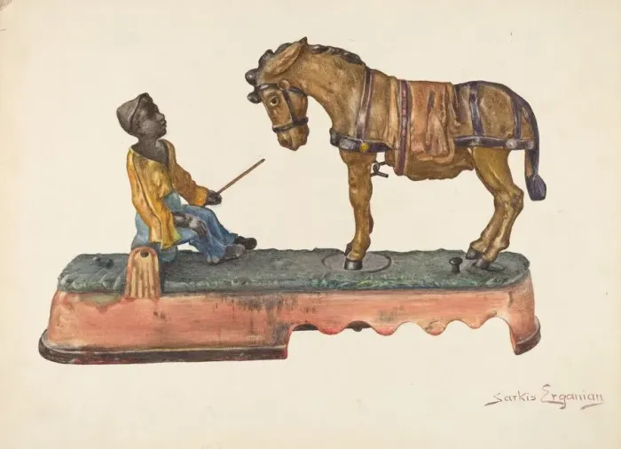 Framed Print : Cast Iron Mule Bank, c. 1941. Creator: Sarkis Erganian Framed Print : Cast Iron Mule Bank, c. 1941. Creator: Sarkis Erganian