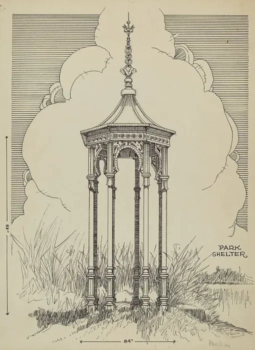 Framed Print : Cast Iron Pavilion, c. 1936. Creator: Thomas Byrne Framed Print : Cast Iron Pavilion, c. 1936. Creator: Thomas Byrne