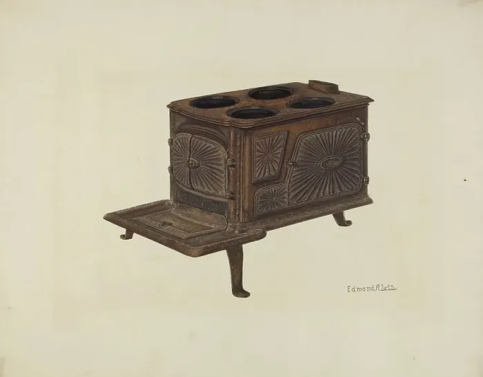 Framed Print : Cast Iron Toy Stove, c. 1939. Creator: Edmond Lorts Framed Print : Cast Iron Toy Stove, c. 1939. Creator: Edmond Lorts