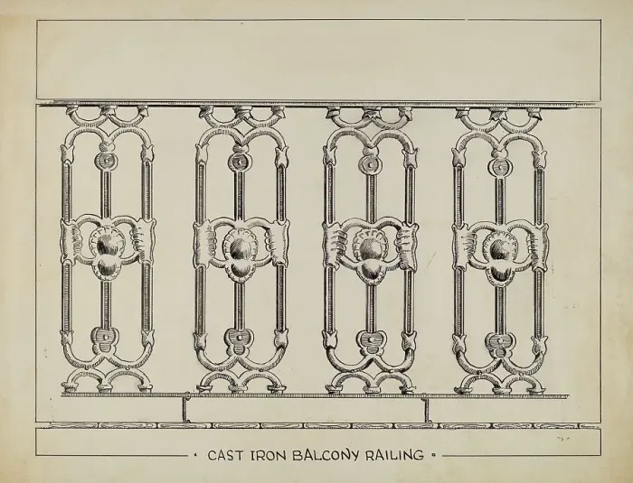 Framed Print : Cast Iron Window Balcony, c. 1936. Creator: Al Curry Framed Print : Cast Iron Window Balcony, c. 1936. Creator: Al Curry