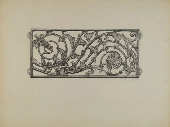 Framed Print : Cast Iron Window Grille, 1937. Creator: Austin L. Davison Framed Print : Cast Iron Window Grille, 1937. Creator: Austin L. Davison