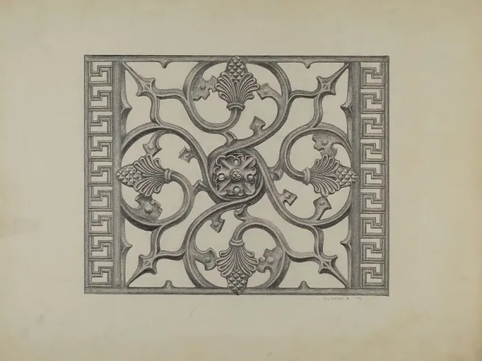 Framed Print : Cast Iron Window Grille, 1937. Creator: Austin L. Davison Framed Print : Cast Iron Window Grille, 1937. Creator: Austin L. Davison