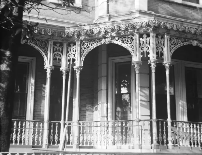 Framed Print : Cast ironwork porch, Mobile, Alabama, 1936. Creator: Walker Evans Framed Print : Cast ironwork porch, Mobile, Alabama, 1936. Creator: Walker Evans
