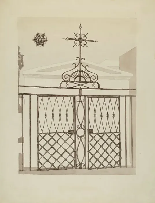 Framed Print : Cast and Wrought Iron Fence, c. 1936. Creator: Arelia Arbo Framed Print : Cast and Wrought Iron Fence, c. 1936. Creator: Arelia Arbo