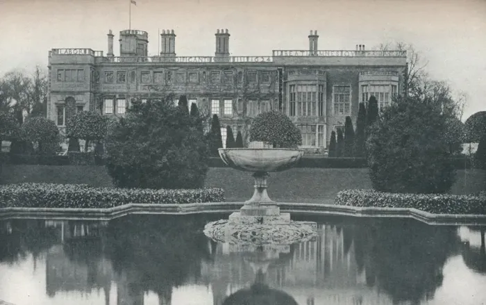 Framed Print : Castle Ashby, Northants: South Side, With Fountain, c1915 Framed Print : Castle Ashby, Northants: South Side, With Fountain, c1915