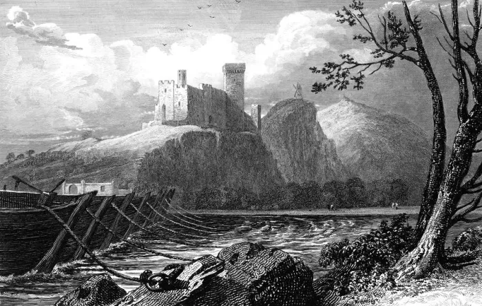 Framed Print : The Castle of Beaucaire and a bridge of boats over the Rhone, France, 1824. Artist: William Bernard Cooke
