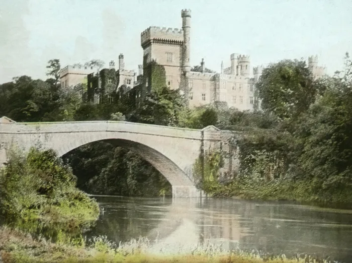 Framed Print : Castle and bridge in colour, possibly around Dorset, England, 1900 Framed Print : Castle and bridge in colour, possibly around Dorset, England, 1900
