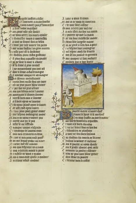 Framed Print : The Castle of Generosity Collapsing on the Path before the Personification of... about 1405. Creator: Unknown Framed Print : The Castle of Generosity Collapsing on the Path before the Personification of... about 1405. Creator: Unknown
