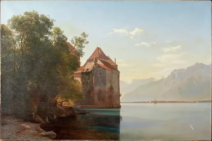 Framed Print : Castle by Lake Geneva, 1876. Creator: Janus Andreas Bartholin la Cour Framed Print : Castle by Lake Geneva, 1876. Creator: Janus Andreas Bartholin la Cour