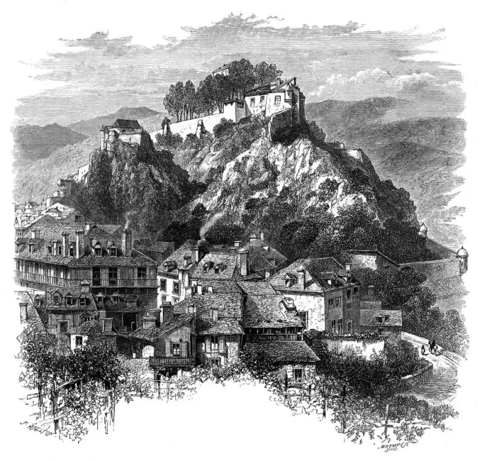 Framed Print : The castle of Lourdes, France, 19th century. Artist: Whymper Framed Print : The castle of Lourdes, France, 19th century. Artist: Whymper