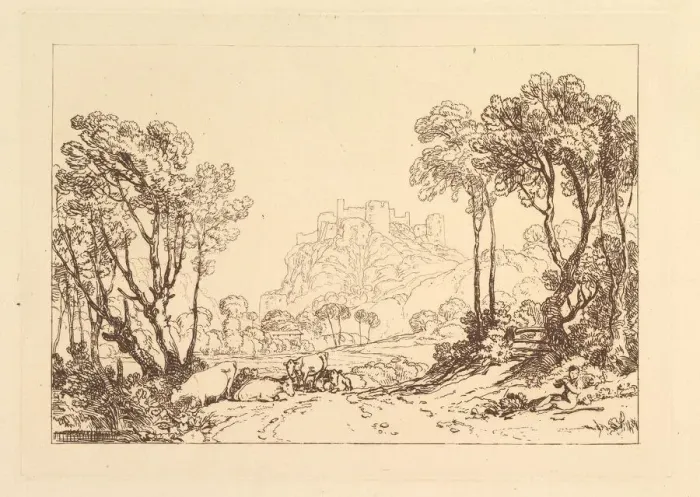 Framed Print : The Castle above the Meadows (Liber Studiorum, part II, plate 8), 1808 Framed Print : The Castle above the Meadows (Liber Studiorum, part II, plate 8), 1808