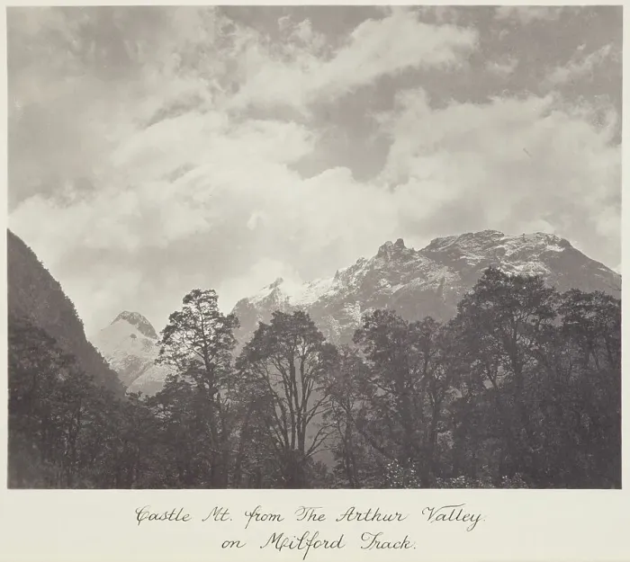 Framed Print : Castle Mountain from the Arthur Valley, on Milford Track, 1920s. Creator: Harry Moult Framed Print : Castle Mountain from the Arthur Valley, on Milford Track, 1920s. Creator: Harry Moult