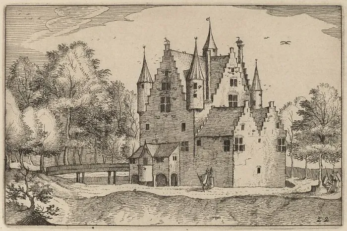 Framed Print : A Castle, published 1612. Creator: Claes Jansz Visscher Framed Print : A Castle, published 1612. Creator: Claes Jansz Visscher