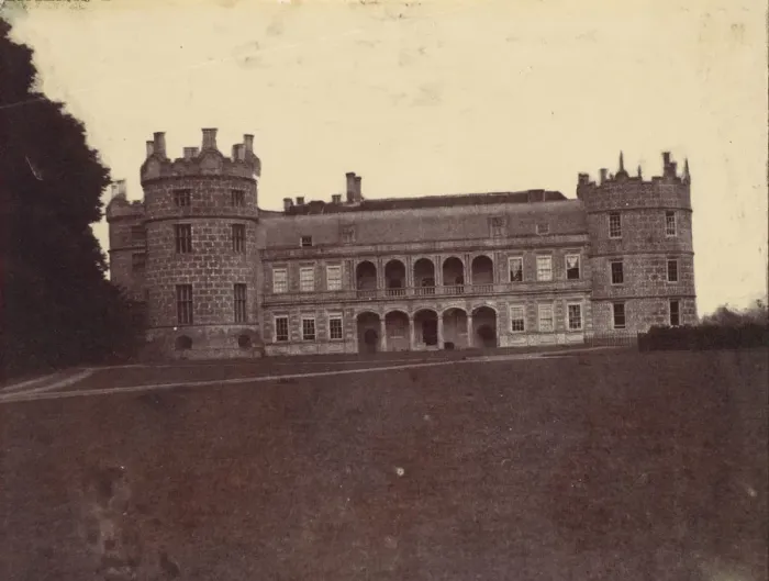 Framed Print : Castle with Round Towers Seen from the Grounds, 1850s. Creator: Unknown Framed Print : Castle with Round Towers Seen from the Grounds, 1850s. Creator: Unknown