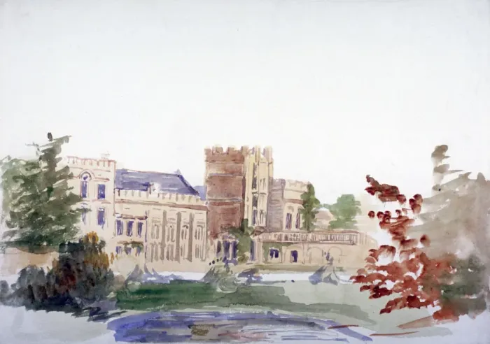 Framed Print : Castle seen through trees, c1864-1930. Artist: Anna Lea Merritt Framed Print : Castle seen through trees, c1864-1930. Artist: Anna Lea Merritt