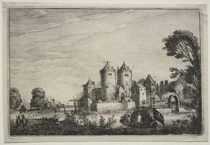 Framed Print : The Castle with Two Towers, 1616. Creator: Jan van de Velde (Dutch, 1620-1662)