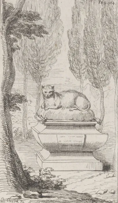Framed Print : Cat atop a tomb, 1714-52. 1714-52. Creator: Charles-Antoine Coypel Framed Print : Cat atop a tomb, 1714-52. 1714-52. Creator: Charles-Antoine Coypel